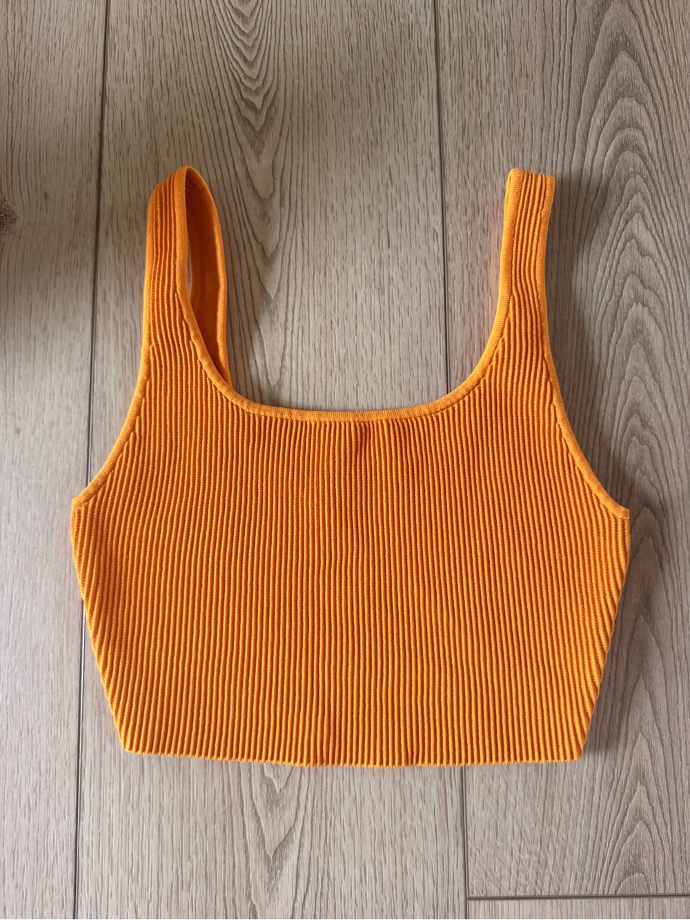 Babaton Vibrant Orange Ribbed Square-Neck Crop Top